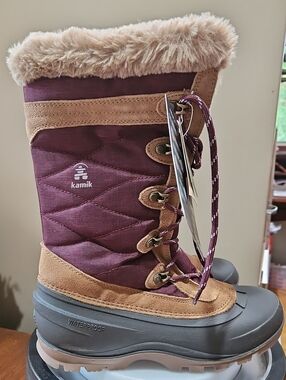 Kamik Women's Burgundy and Tan Faux-Fur Winter Boot